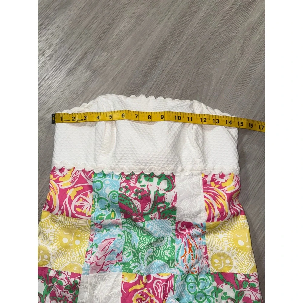 Lilly Pulitzer Strapless Patchwork Eyelet Scallop Dress Pink Green White 6 76210 - Picture 6 of 10